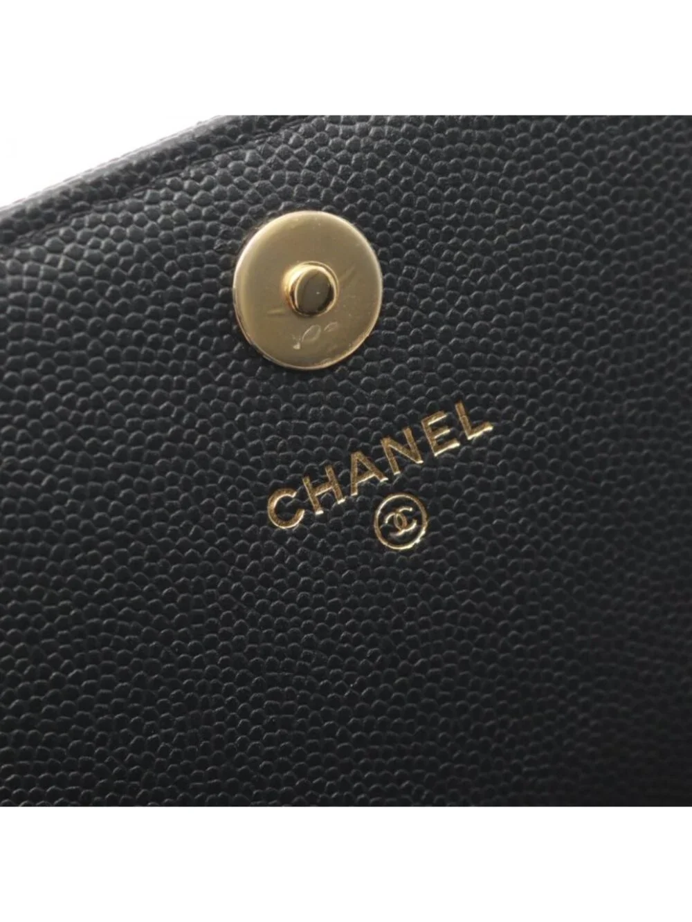 Chanel Shoulder Bag Quilted Black Caviar Leather Chain Wallet